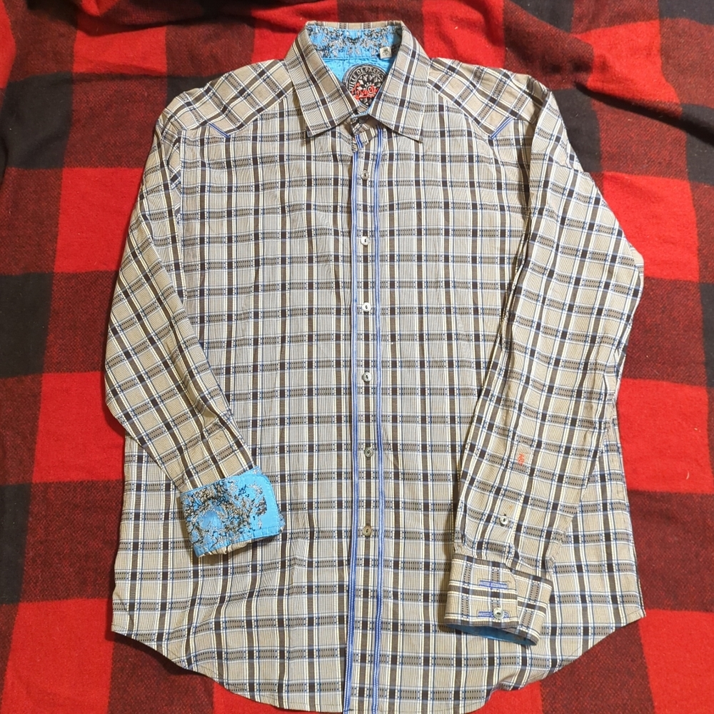 Robert Graham Classic Fit Multicolor Plaid Button Down Shirt Flip Cuff Men's L